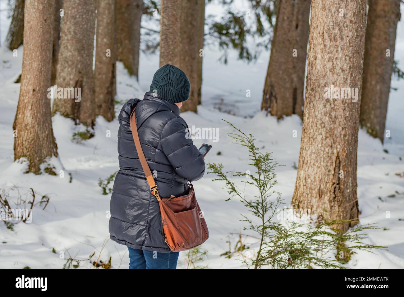 Winteraktivitäten Kinzua Brücke Alleghany National Forest Wintersaison kalter Schnee Stockfoto