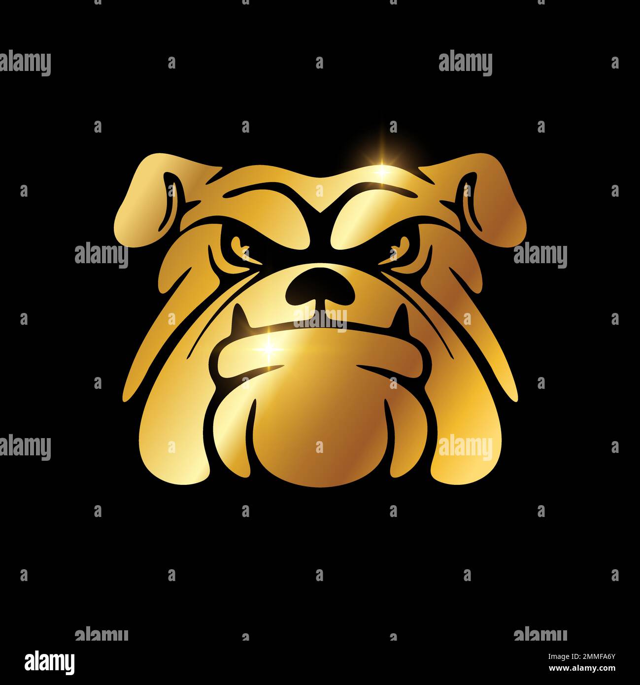 Bulldog Head Line Logo in Gold mit goldenem Glanzeffekt Stock Vektor