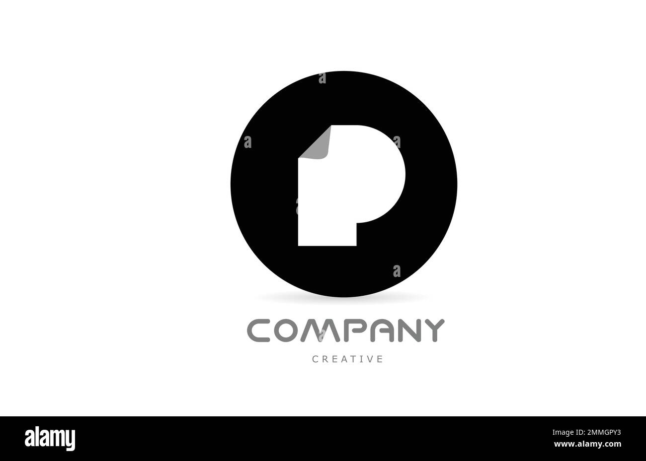 P Schwarz-Weiß-Logo mit geometrischem Buchstaben und gefalteter Ecke. Vorlagenentwurf für Unternehmen oder Unternehmen mit Circle. Vektorelement f Stock Vektor
