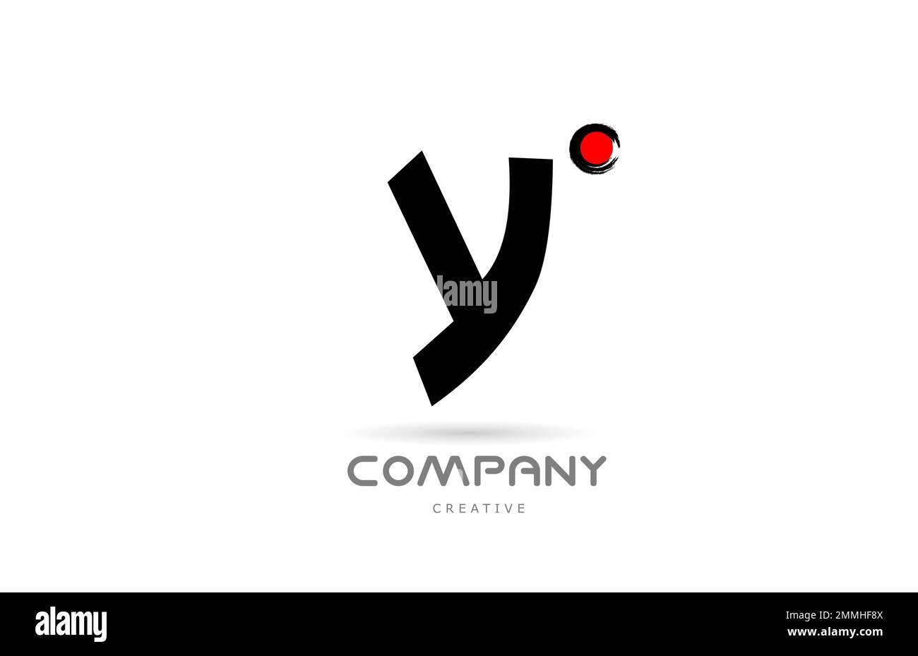Einfaches, schwarz-weißes Logo mit Buchstabe Y und japanischem Schriftzug. Kreative Vorlage für Unternehmen und Unternehmen mit rotem Punkt Stock Vektor