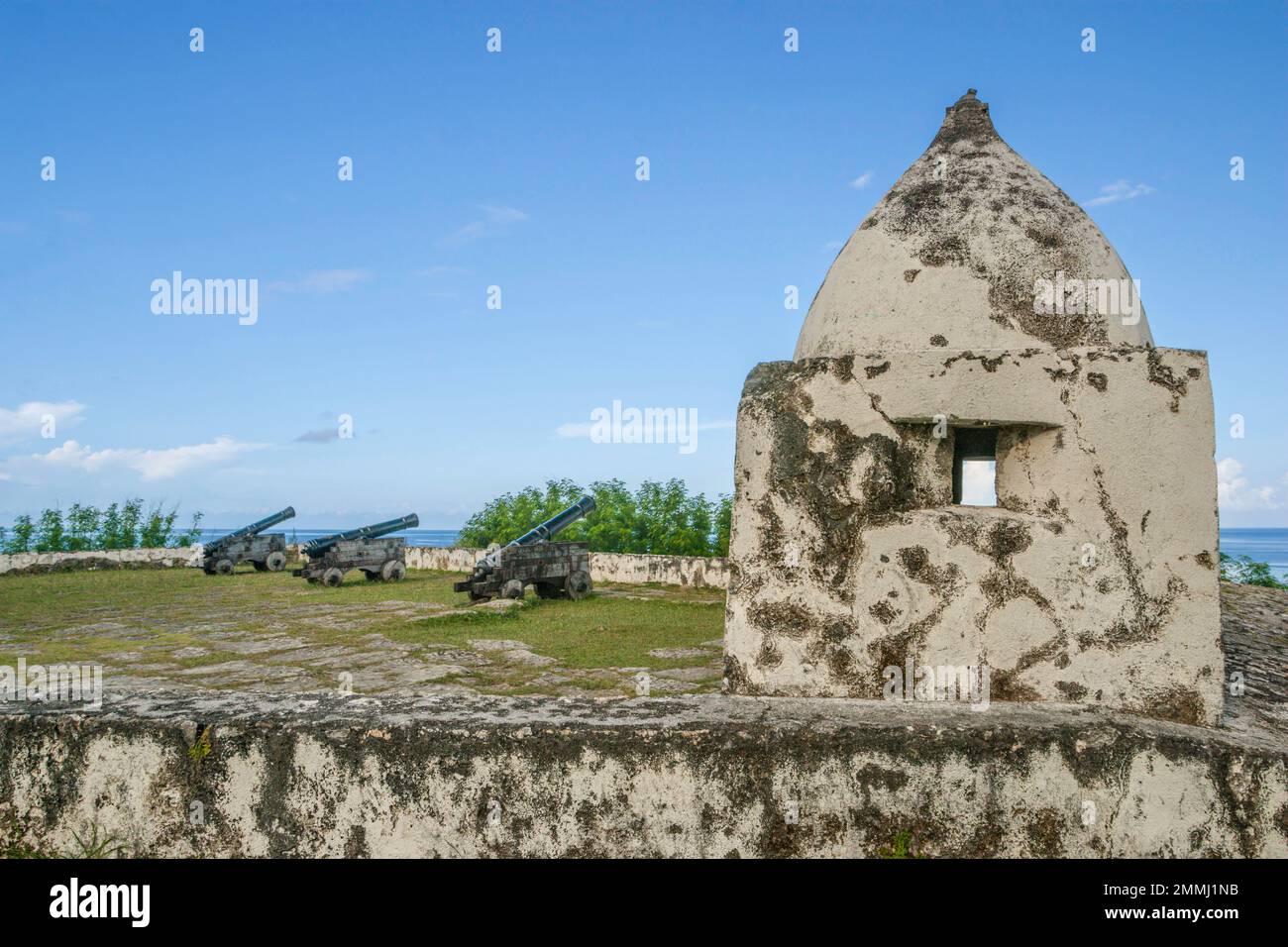 Historisches spanisches Fort Nuestra Senora de la Soledad, auch bekannt als Fort Soledad, erbaut 1800er in der Nähe von Umatac Beach, Guam Island, US Territory, Central Pacific. Stockfoto