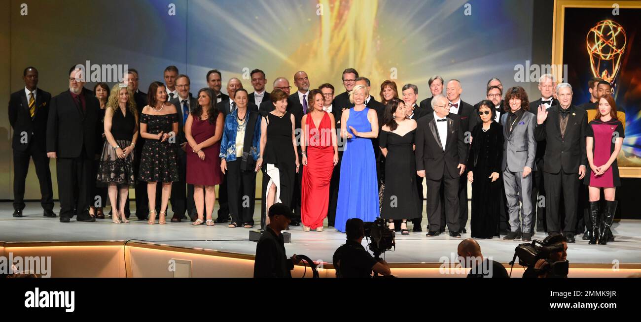 EXCLUSIVE - The cast and crew from "Star Trek" during night one of the Television Academy's 2018 Creative Arts Emmy Awards at the Microsoft Theater on Saturday, Sept. 8, 2018, in Los Angeles. (Photo by Phil McCarten/Invision/AP) Stockfoto
