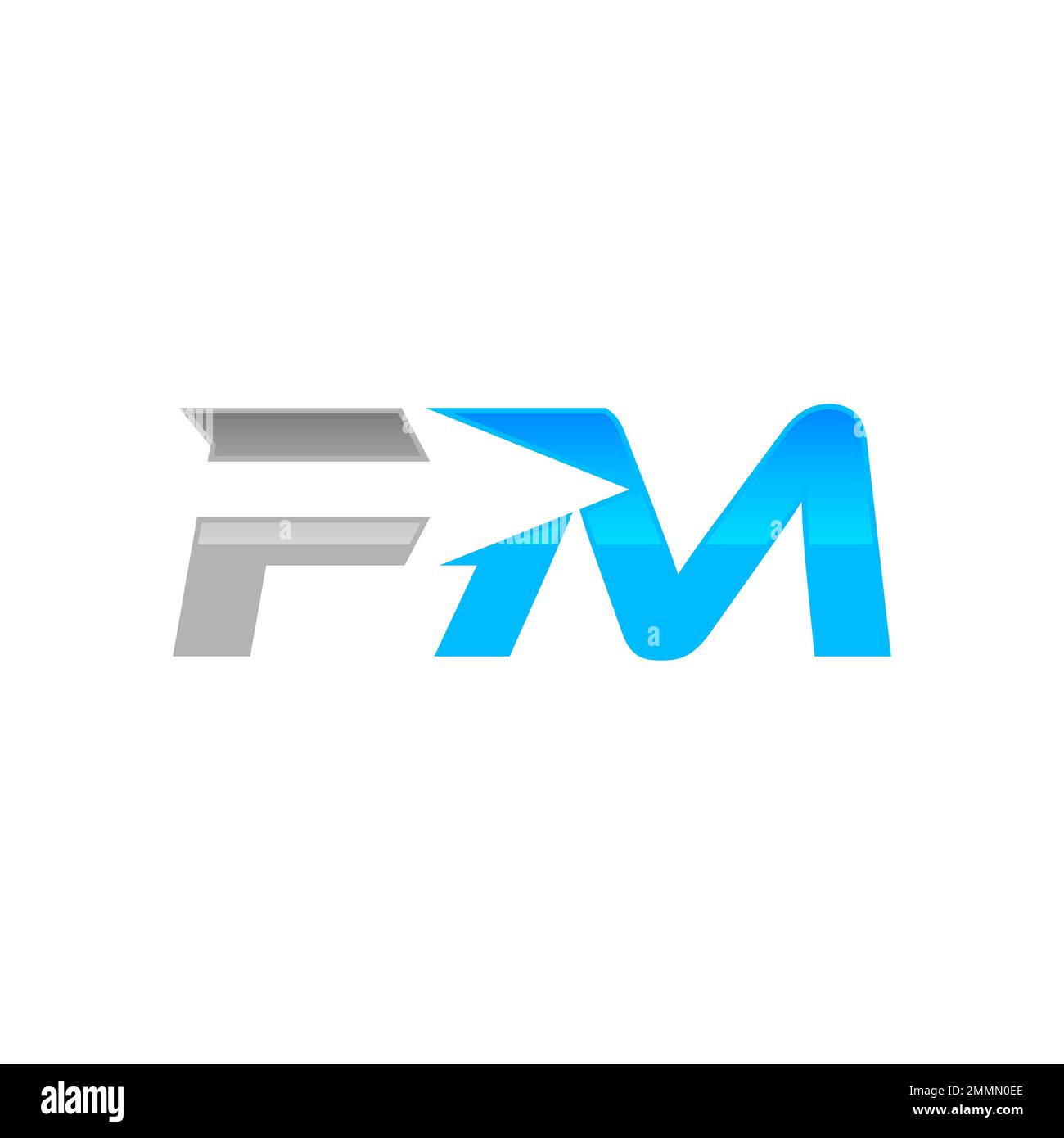 Markantes Logo mit gerader, verbundener Linie, abgestufte blaue Farben, ursprüngliches FM-Monogramm, cooles modernes Logo. Stock Vektor