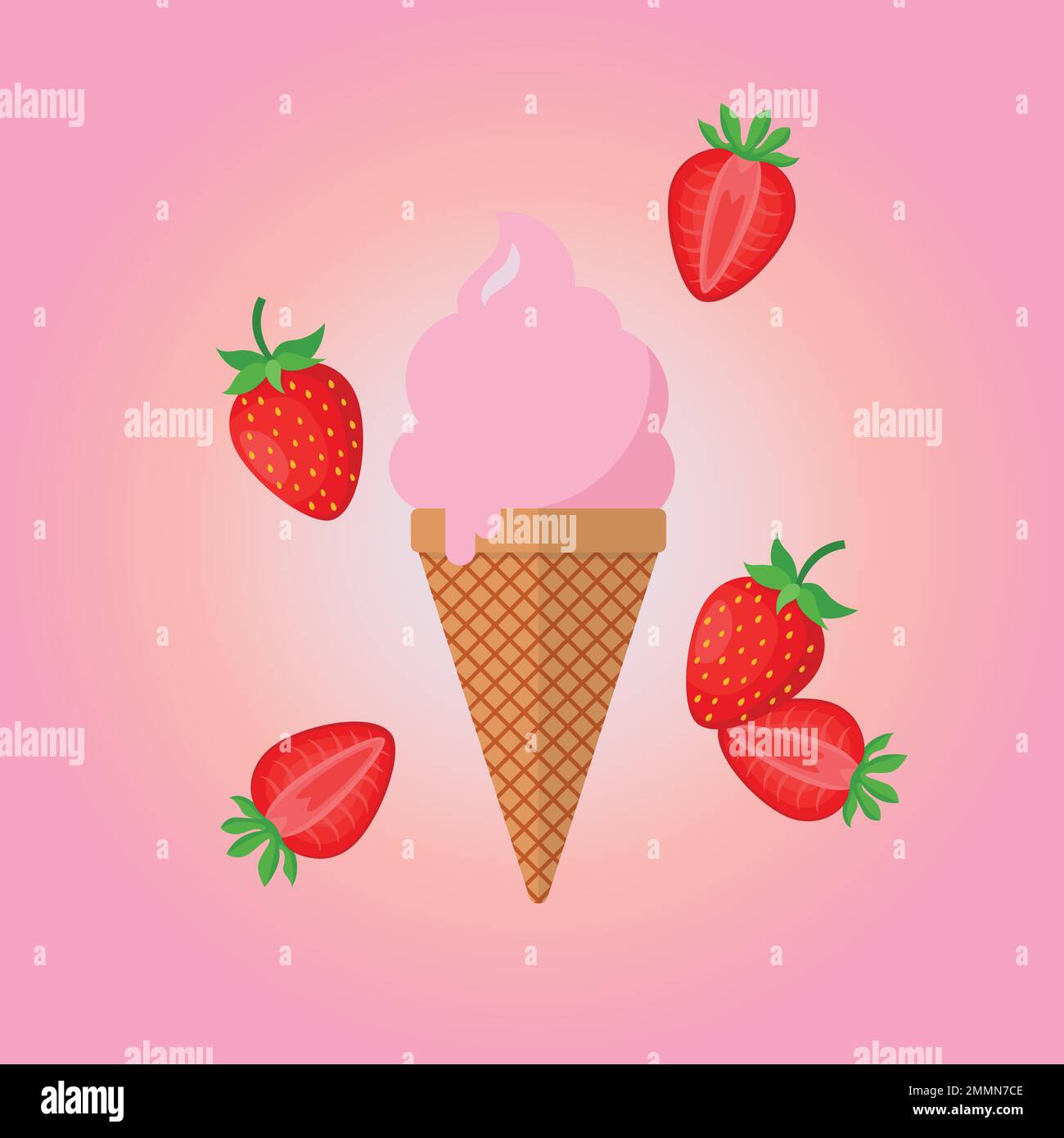 Erdbeereis in der Dose mit frischen Erdbeeren. Vektorabbildung und Promo-Poster Stock Vektor