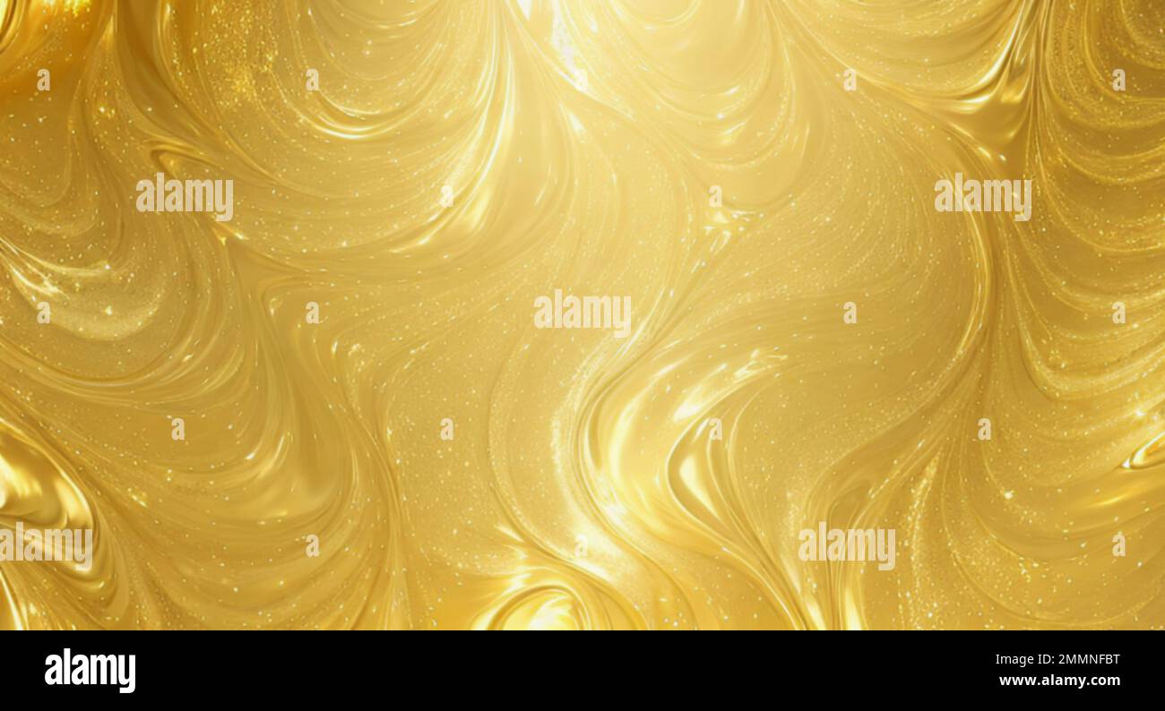 Flüssige Wellen und Flecken. Gold Abstract Fluid Art. Acryl- und Ölfarbstoff, einfarbig Stockfoto