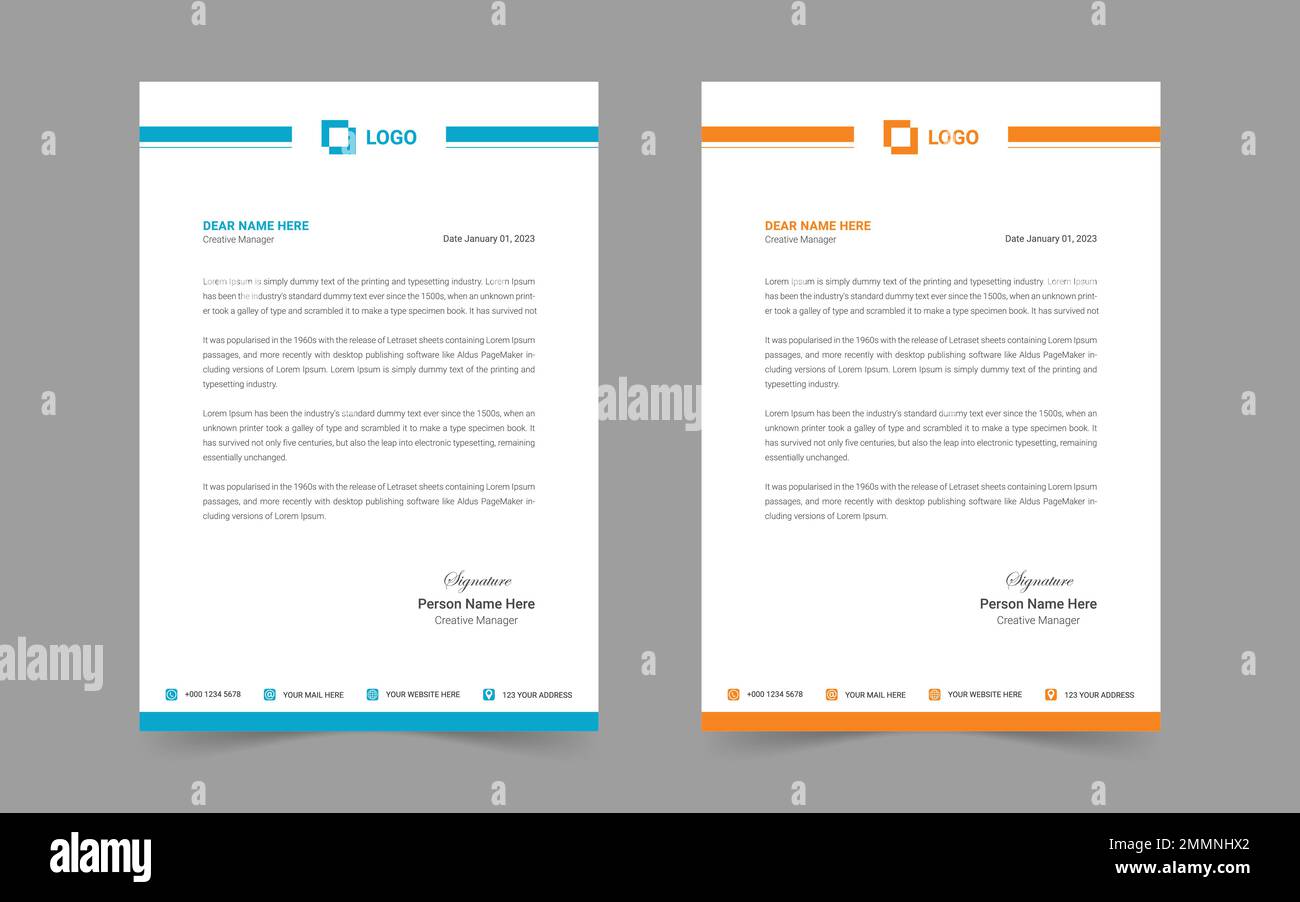 Professionelles Corporate Und Kreatives Briefkopfdesign Für Unternehmen. Druckbereite Briefkopfvorlage im A4-Format Stock Vektor