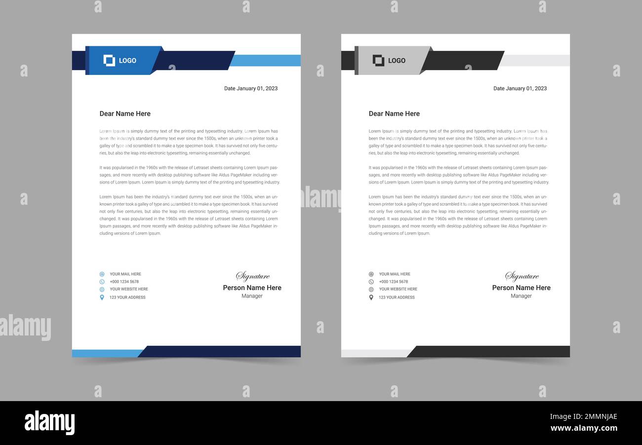 Professionelles Corporate Und Kreatives Briefkopfdesign Für Unternehmen. Druckbereite Briefkopfvorlage im A4-Format Stock Vektor