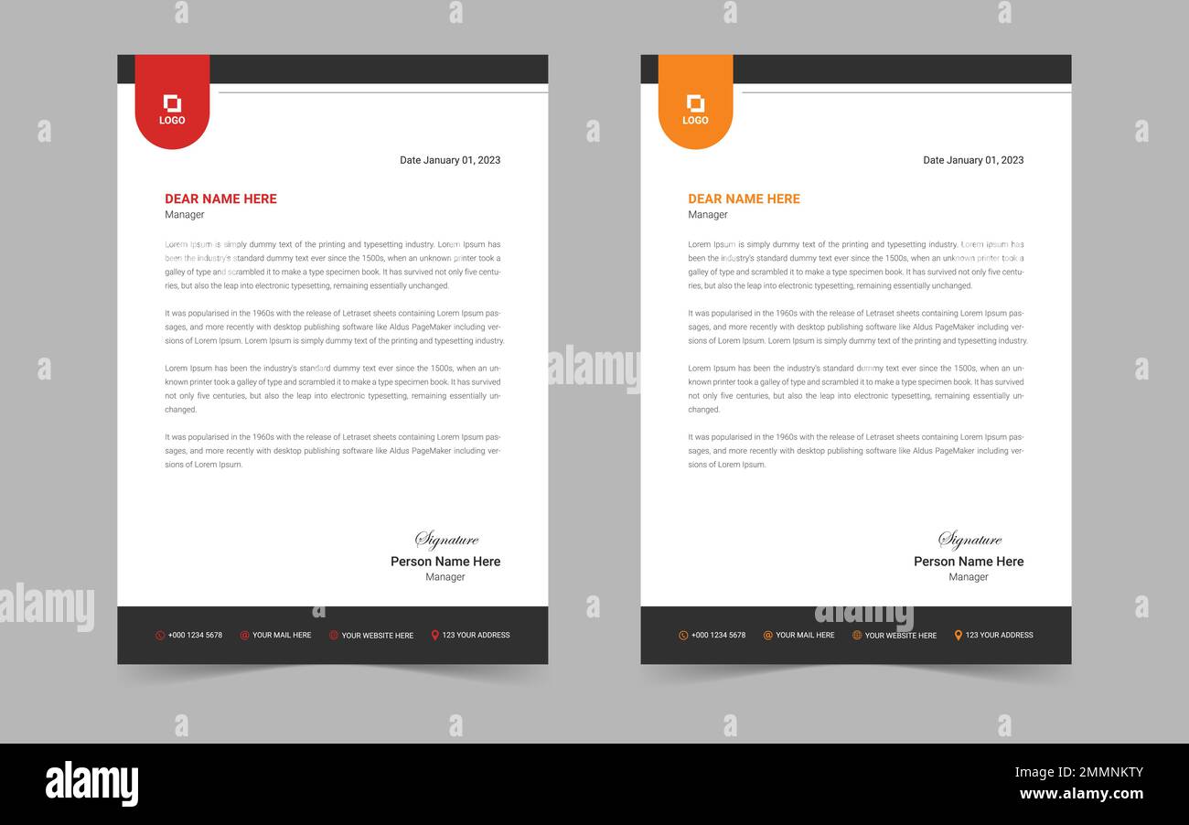 Professionelles Corporate Und Kreatives Briefkopfdesign Für Unternehmen. Druckbereite Briefkopfvorlage im A4-Format Stock Vektor