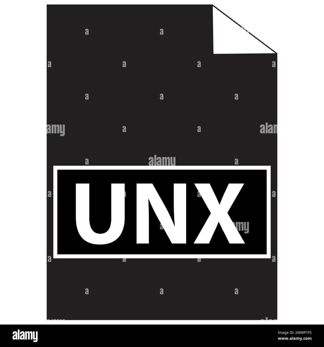 Symbol FÜR UNX-Dateierweiterung auf weißem Hintergrund. Symbol für das Dateiformat für Unx-Dokumentdaten. Flacher Stil. Stockfoto