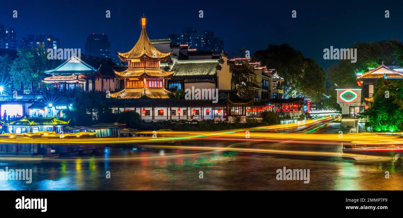 Nanjing Konfuzius-Tempel bei Nacht Stockfoto