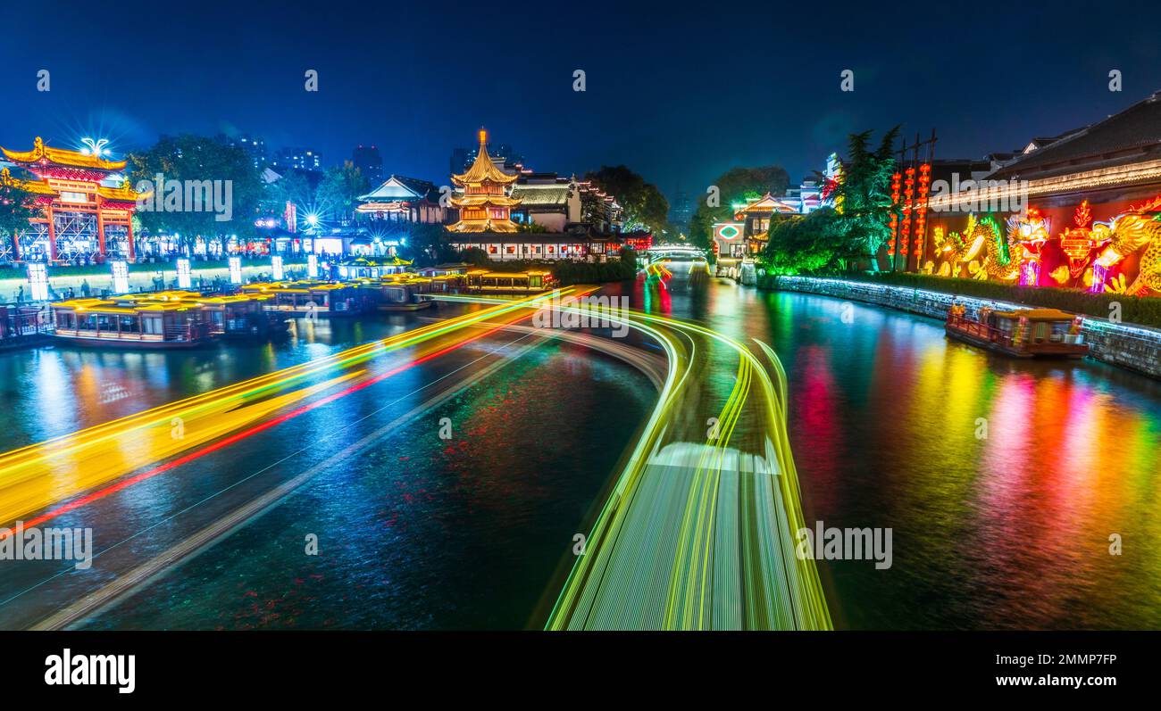 Nanjing Konfuzius-Tempel bei Nacht Stockfoto