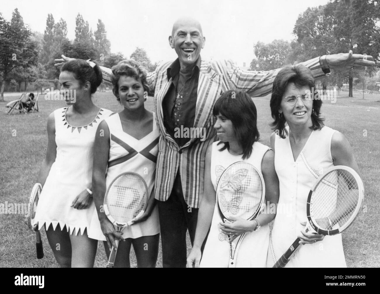 Ted Tinling, designer of women's tennis wear, photographed with