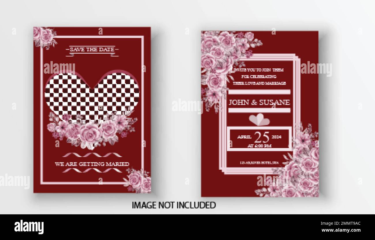 Kartenset mit Blumen und Blättern für die Hochzeitseinladung. Schriftzeichen . Blumenposter, einladen. Dekorative Vektor-Grußkarte oder Einladungsdesign. Stock Vektor