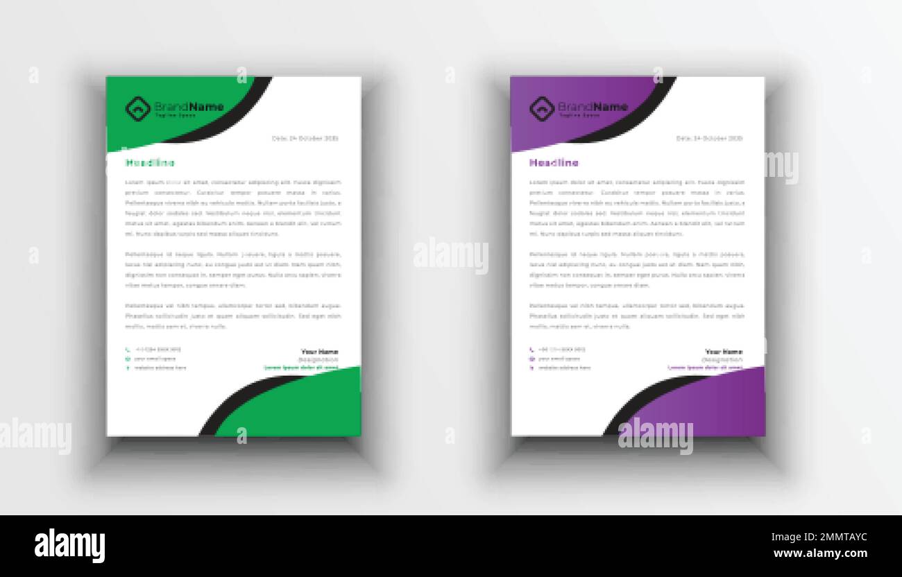 Professionelles Corporate Und Kreatives Briefkopfdesign Für Unternehmen. Druckbereite Briefkopfvorlage im A4-Format farbig. Professioneller Briefkopf. Stock Vektor