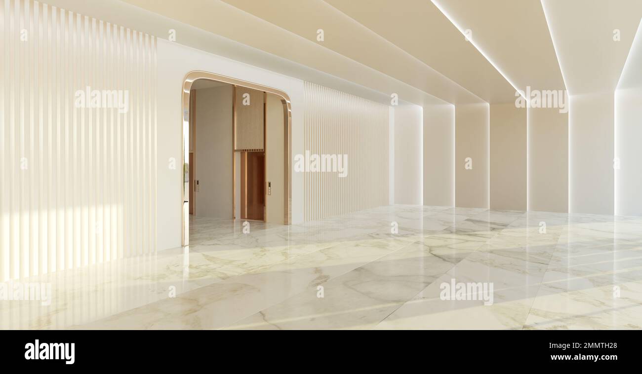 Leerer Innenraum mit modernem Retro-Design. 3D-Wiedergabemodell Stockfoto