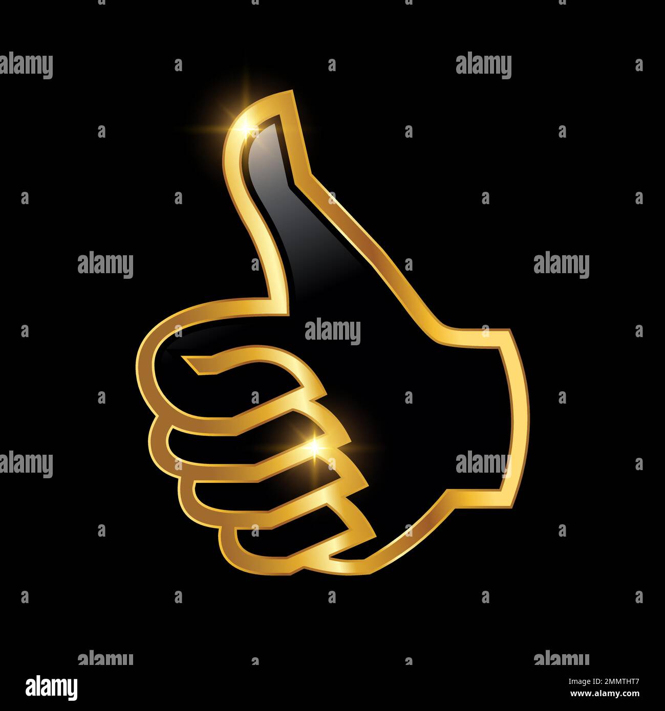 Vektordarstellung des goldenen OK-Handzeichens auf schwarzem Hintergrund mit goldenem Glanzeffekt Stock Vektor