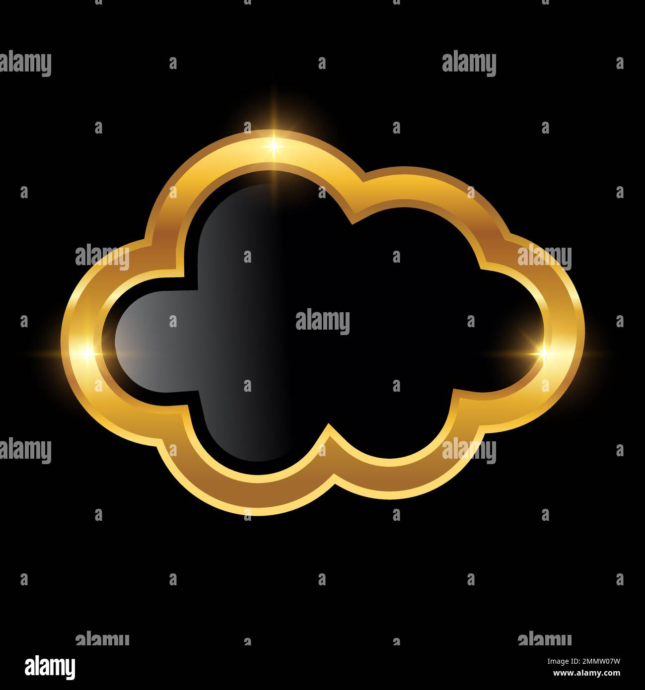 Goldenes Wolkensymbol Vektorsymbol Illustration auf schwarzem Hintergrund mit goldenem Glanzeffekt Stock Vektor