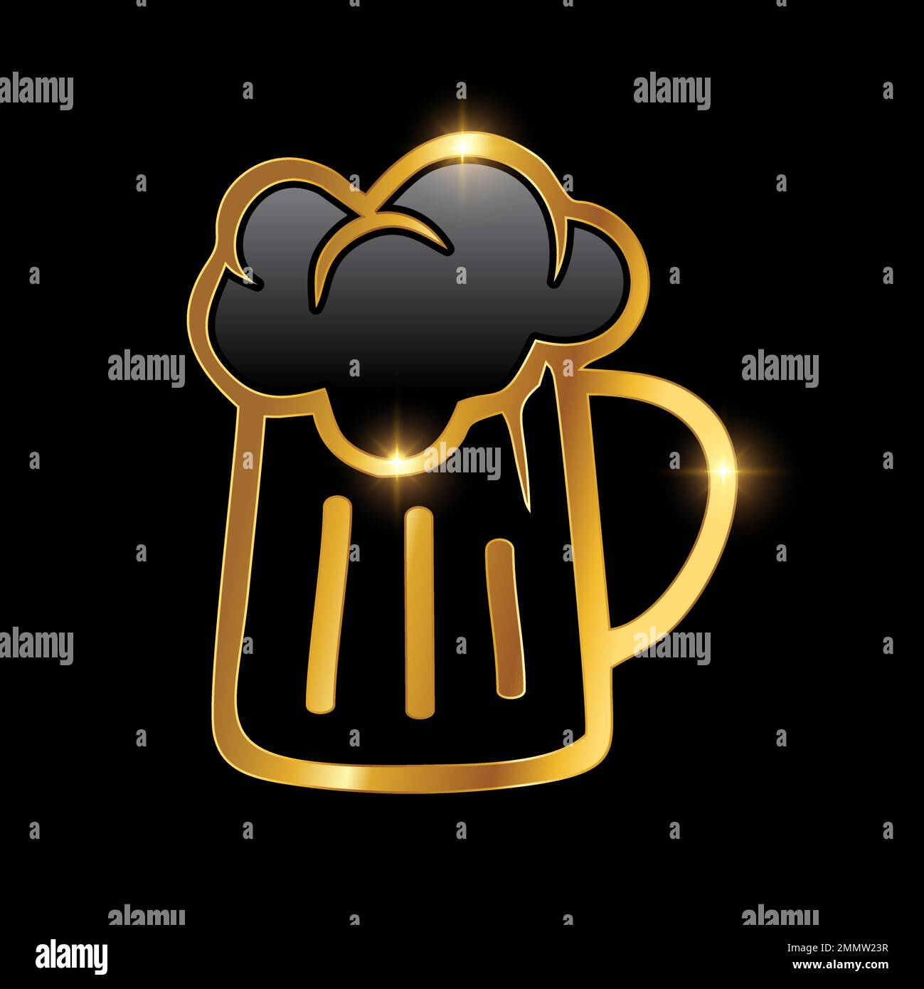 Eine Vektordarstellung des Golden Luxury Beer Glass Vektorsymbols auf schwarzem Hintergrund mit goldenem Glanzeffekt Stock Vektor