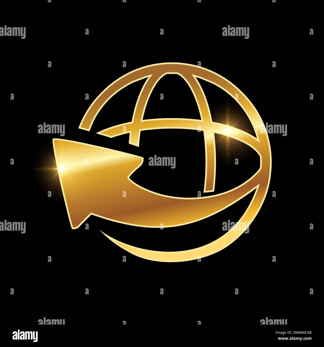 Eine Vektordarstellung des Golden Internet Network Vector-Symbols auf schwarzem Hintergrund mit goldenem Glanzeffekt Stock Vektor