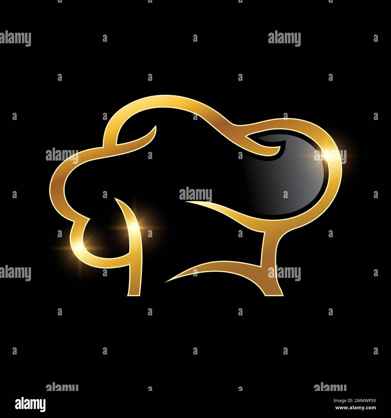 Eine Vektordarstellung des goldenen Luxuskochs hat Vektorsymbol auf schwarzem Hintergrund mit goldenem Glanzeffekt Stock Vektor