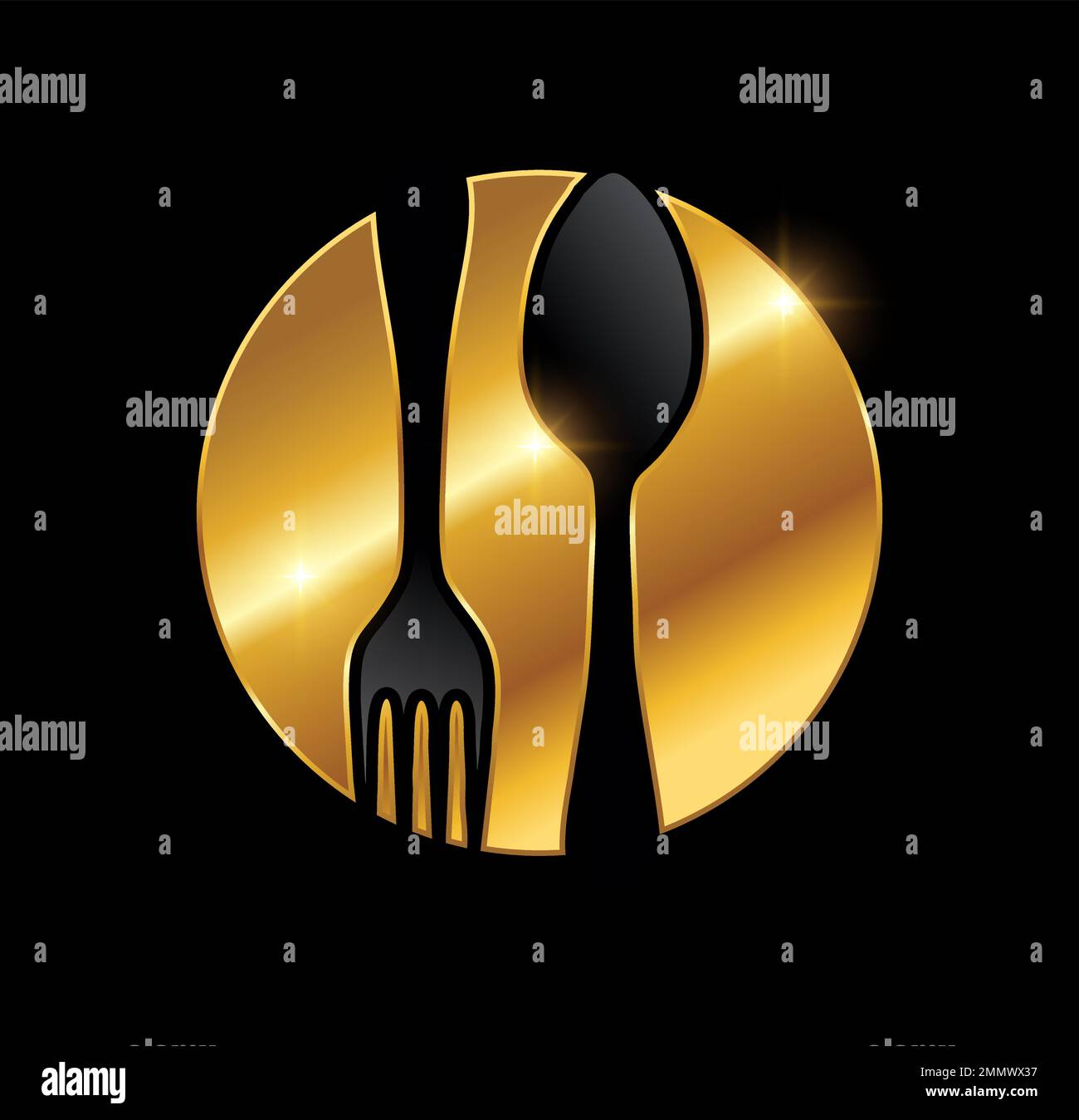 Eine Vektordarstellung auf schwarzem Hintergrund mit goldenem Glanzeffekt des Golden Luxury Food Vector Icon Stock Vektor