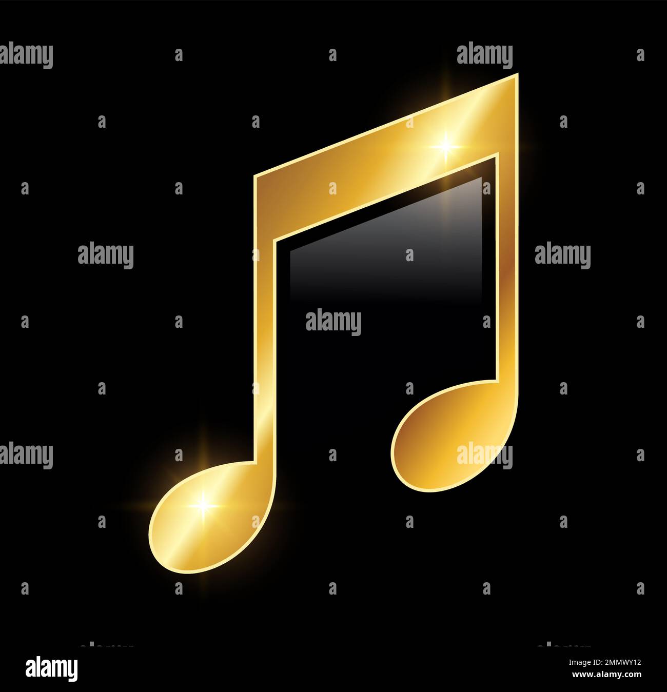 Eine Vektordarstellung auf schwarzem Hintergrund mit goldenem Glanzeffekt des goldenen Luxury Music Note Vector Icon Stock Vektor