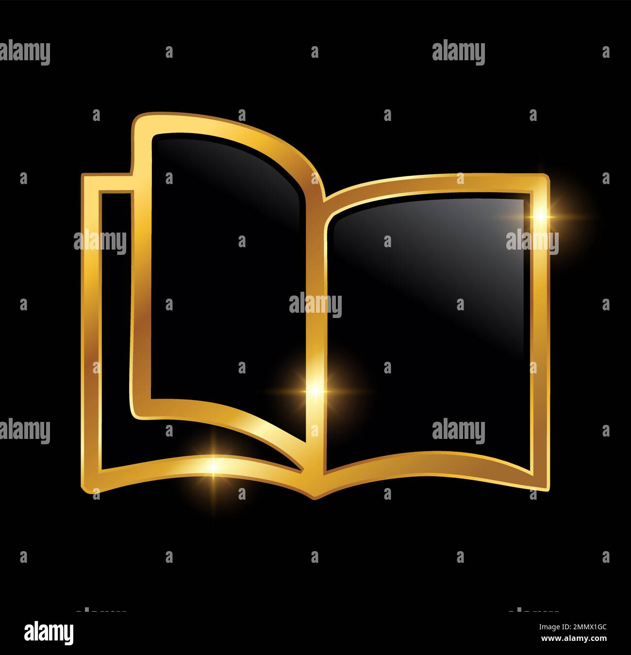 Eine Vektordarstellung auf schwarzem Hintergrund mit goldenem Glanzeffekt des goldenen Luxusbuchsymbols Stock Vektor