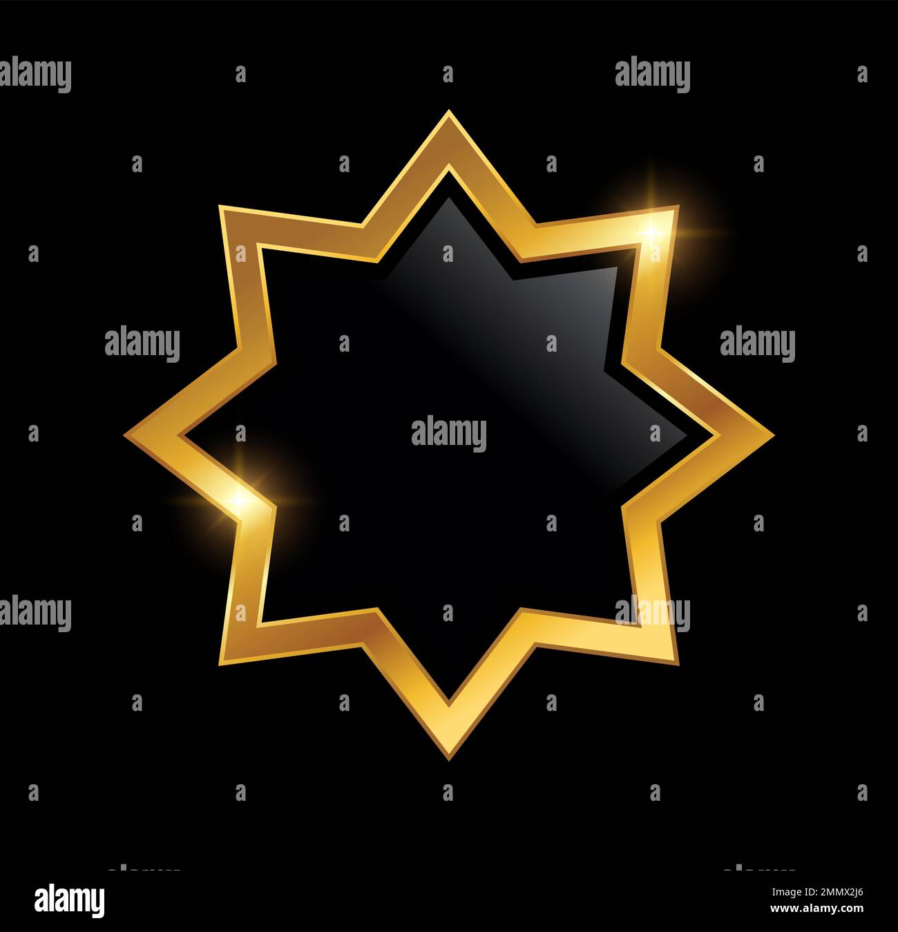 Eine Vektordarstellung auf schwarzem Hintergrund mit goldenem Glanzeffekt des Vektorsymbols „Golden Star Logo“ Stock Vektor