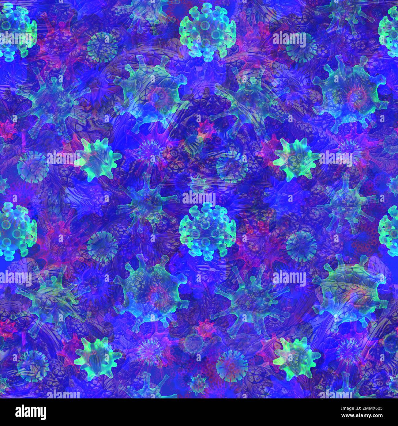 Abstract nahtlos Patern von verschiedenen Arten von Erregern Viren, Coronavirus, Herpes, 3D-Rendering Stockfoto