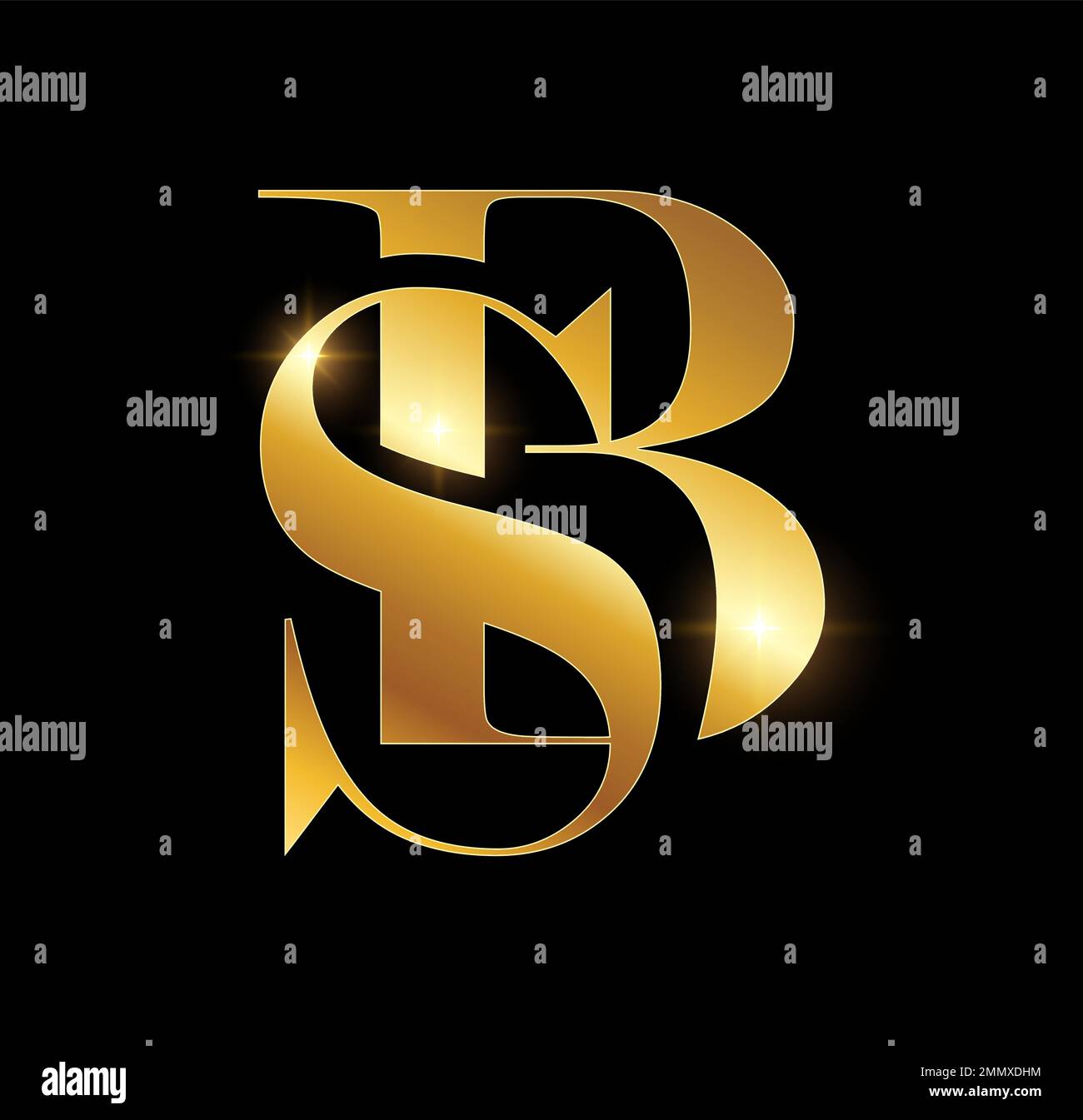 vektordarstellung auf schwarzem Hintergrund des Anfangsbuchstabens „Golden Luxury Monogram Logo SB“ Stock Vektor