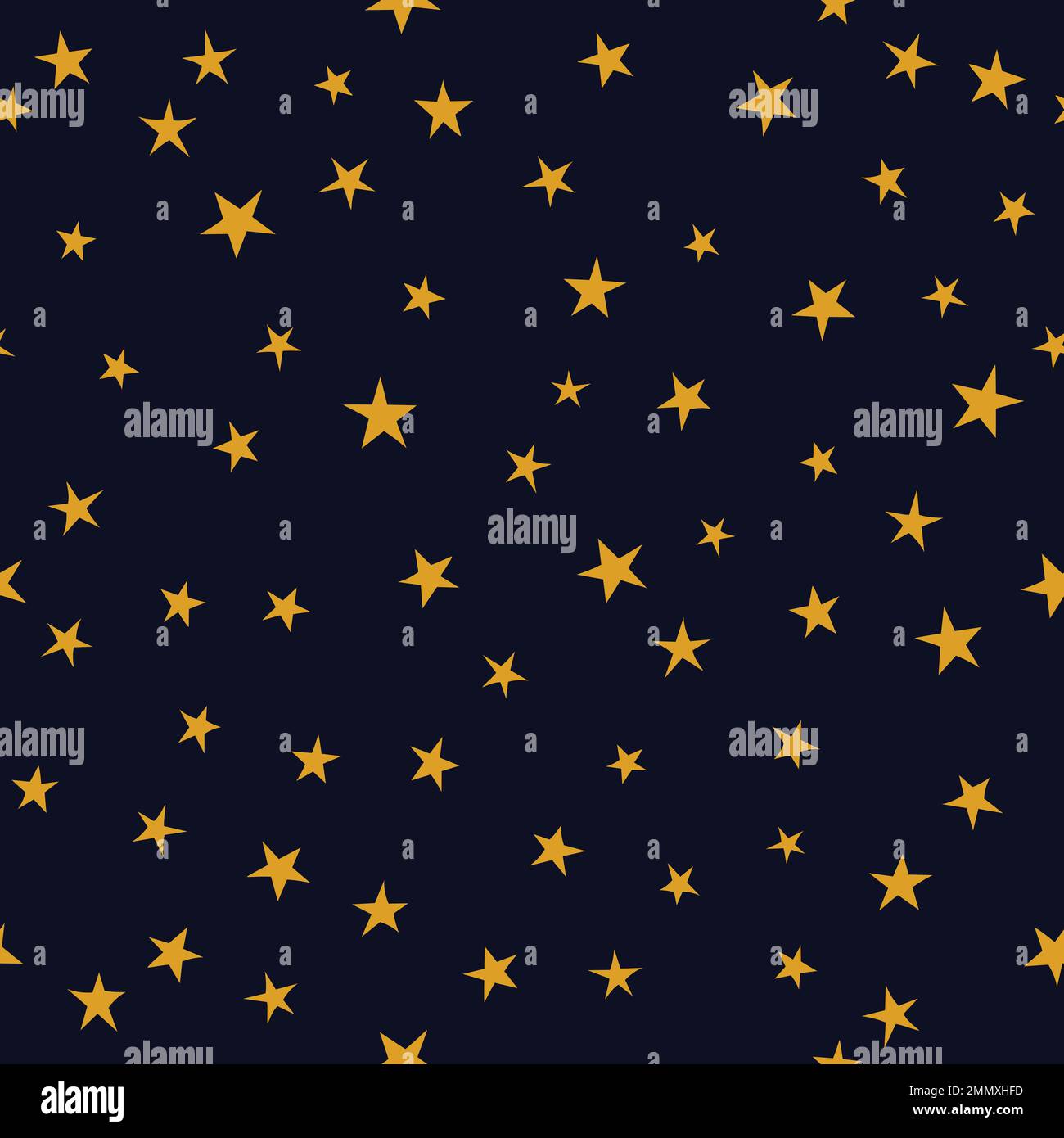 Gelbe Hand zeichnete Sterne auf blauem Hintergrund. Kindlicher Stil. Darstellung des nahtlosen Vektormusters Stock Vektor
