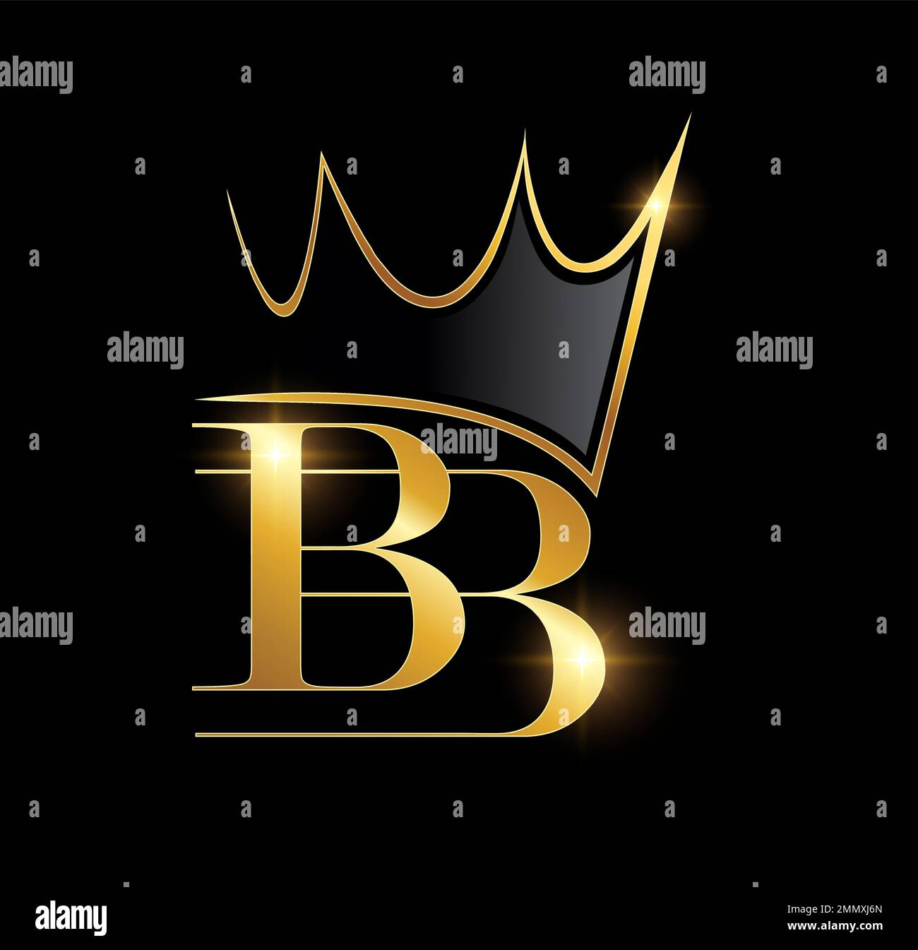 Eine Vektorabbildung auf schwarzem Hintergrund mit goldenem Glanzeffekt der Anfangsbuchstaben des Kronenlogos mit goldenem Monogramm BB Stock Vektor