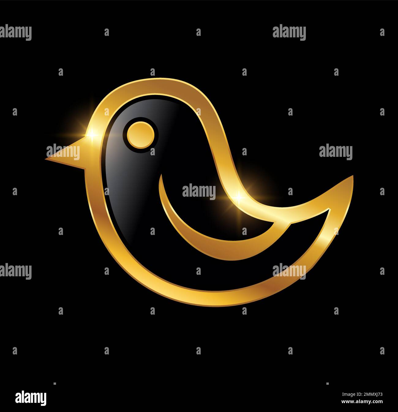 Ein Vektorzeichen mit goldenem Luxus-Vogel-Logo auf schwarzem Hintergrund mit goldenem Glanzeffekt Stock Vektor