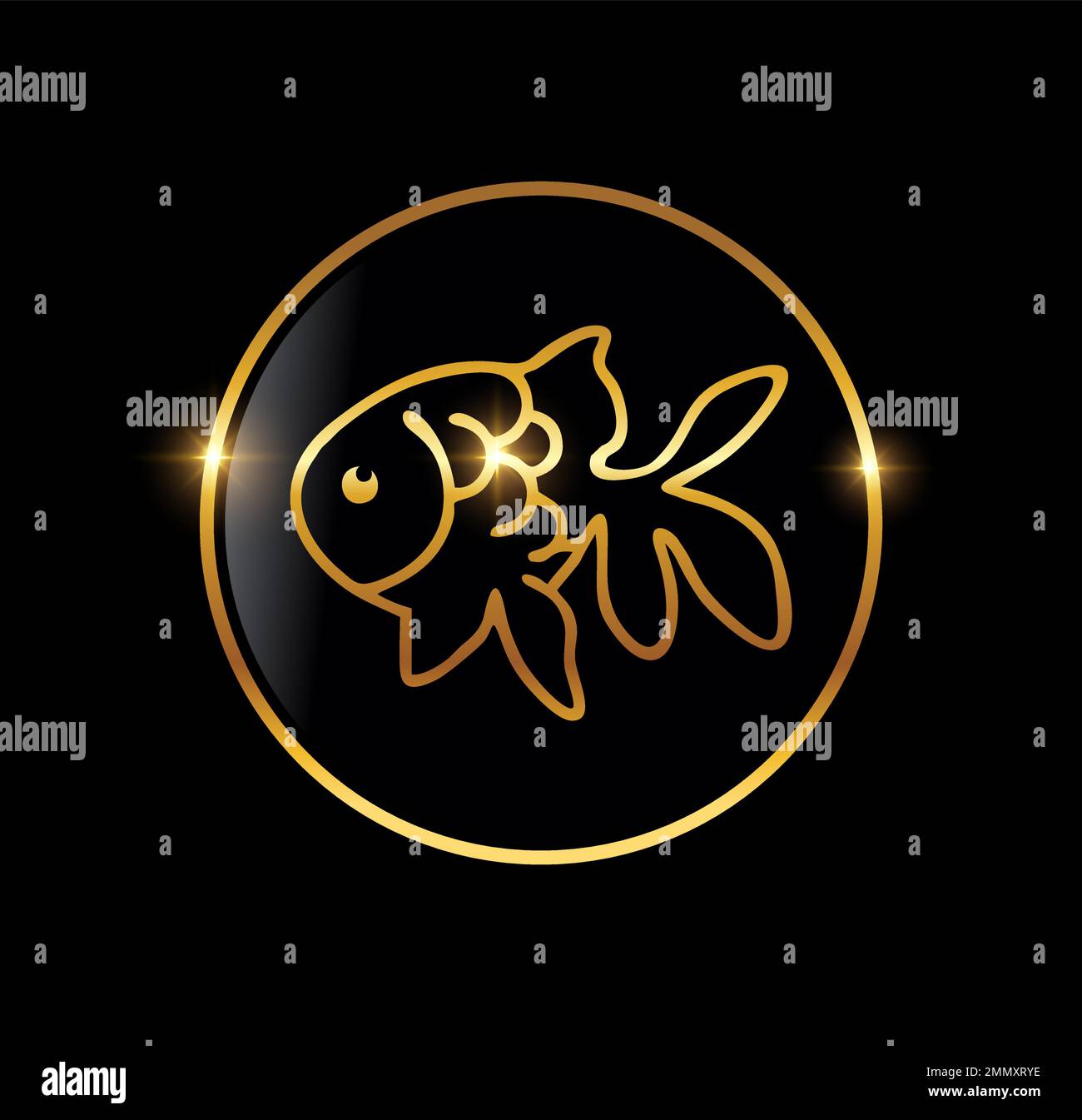 Eine Vektordarstellung auf schwarzem Hintergrund mit goldenem Glanzeffekt des goldenen Luxus-Fischvektorsymbols Stock Vektor