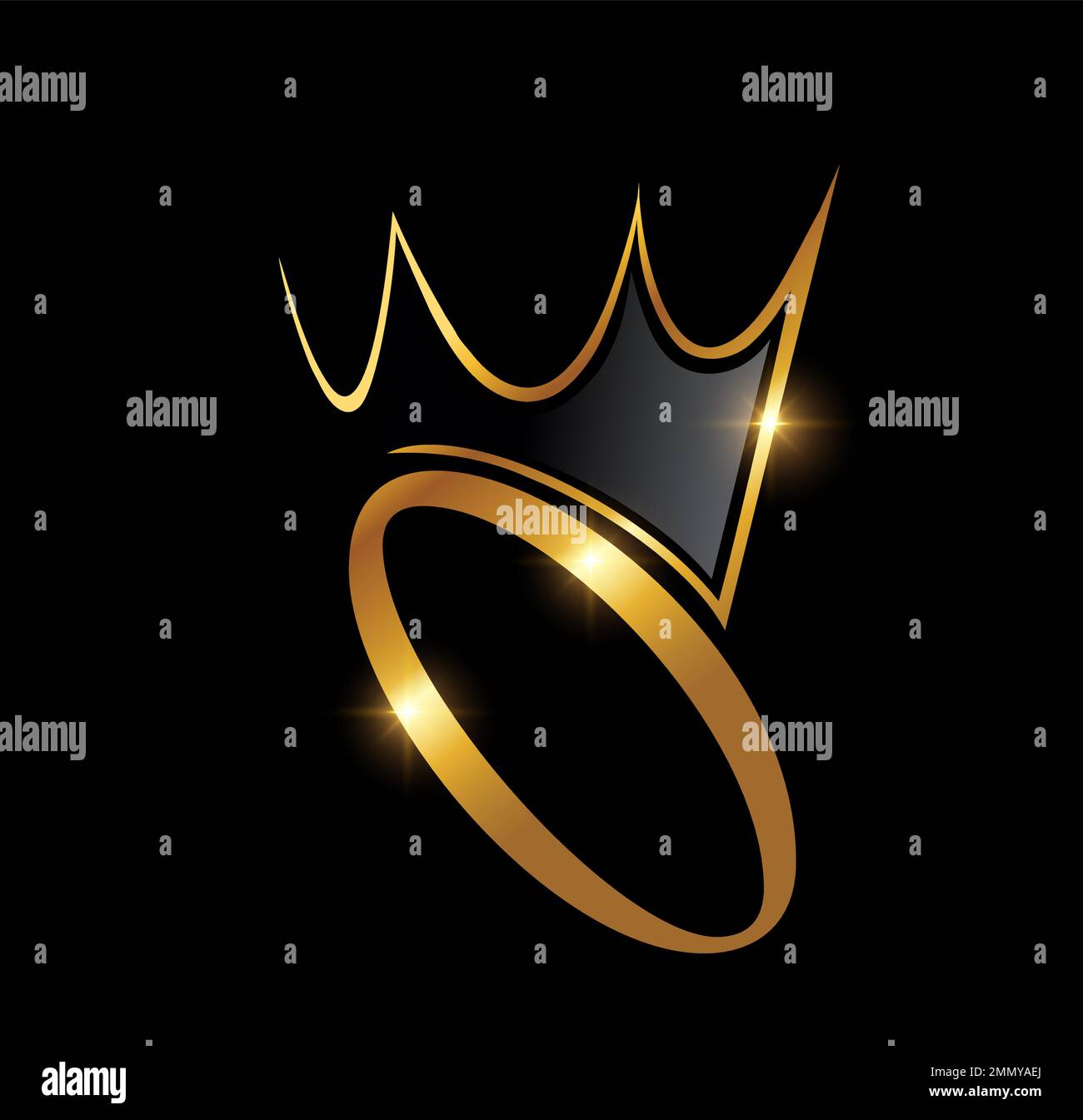 Eine Vektordarstellung auf schwarzem Hintergrund mit goldenem Glanzeffekt für das Golden Luxury Crown Monogramm Nr. 0 Stock Vektor