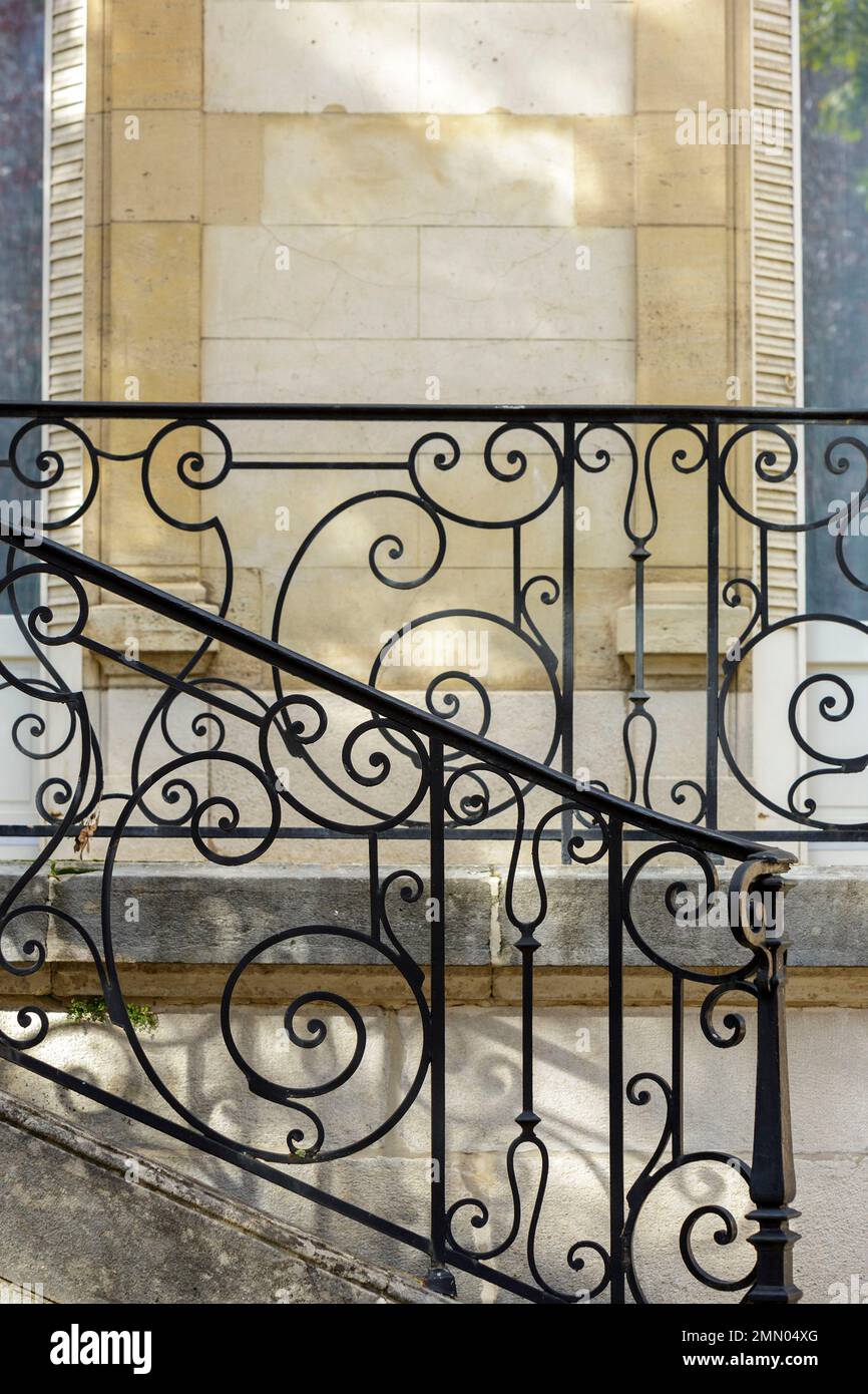 Frankreich, Meurthe et Moselle, Nancy, Detail des schmiedeeisernen Geländers eines Herrenhauses in der Avenue Anatole France Stockfoto