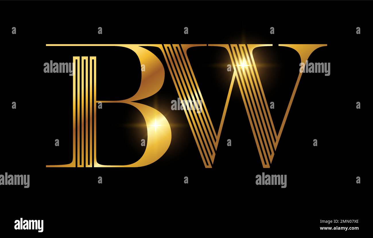 Eine Vektorabbildung auf schwarzem Hintergrund mit goldenem Glanzeffekt der Anfangsbuchstaben für das Gold-Monogramm-Logo Stock Vektor