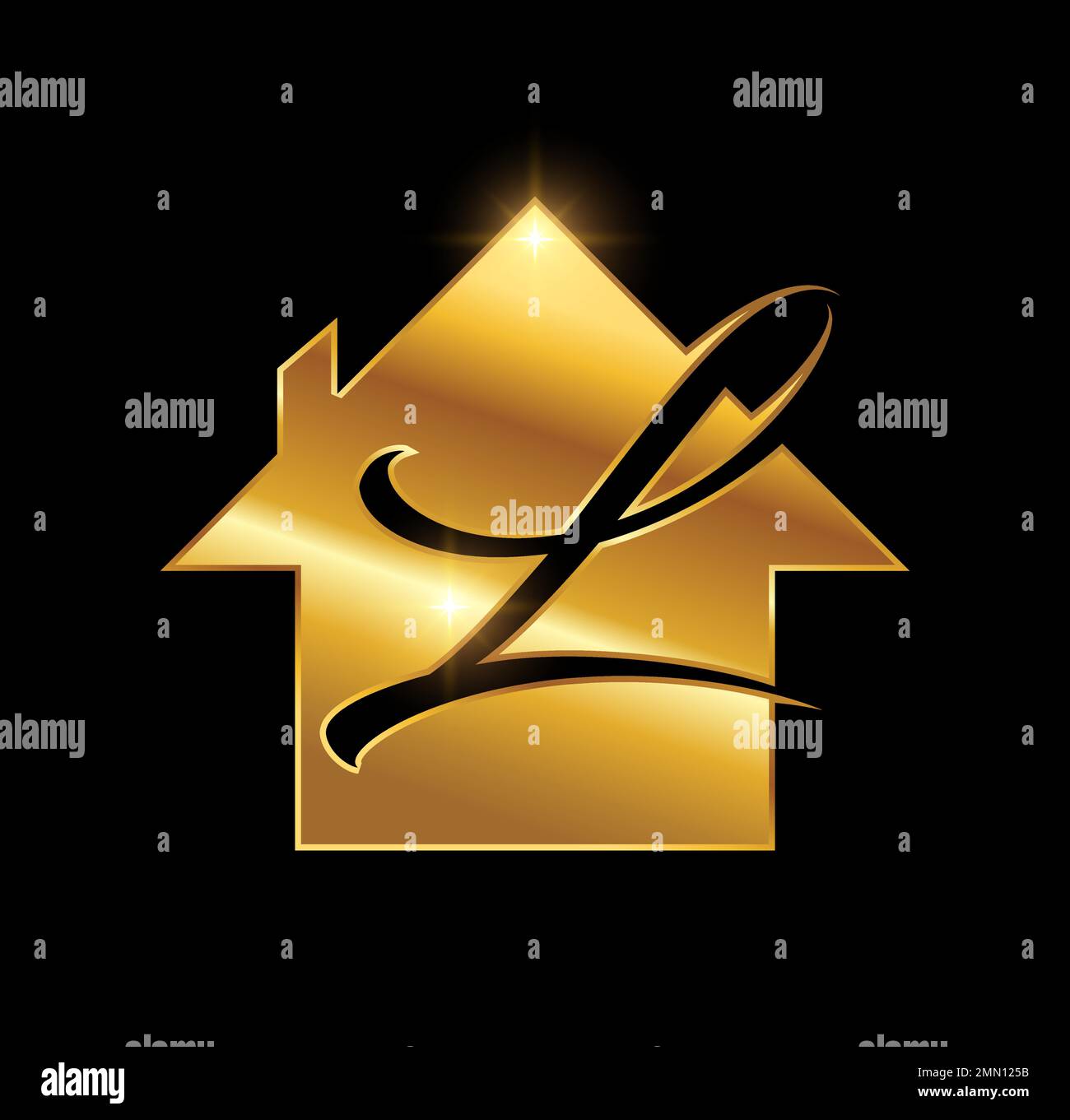 Eine Vektorabbildung auf schwarzem Hintergrund mit goldenem Glanzeffekt des Anfangsbuchstabens L des Golden Home Monogram-Logos Stock Vektor