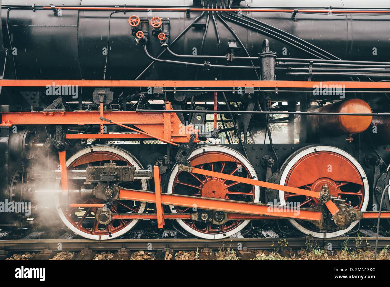 Dampflokomotive Nahaufnahme. Stockfoto