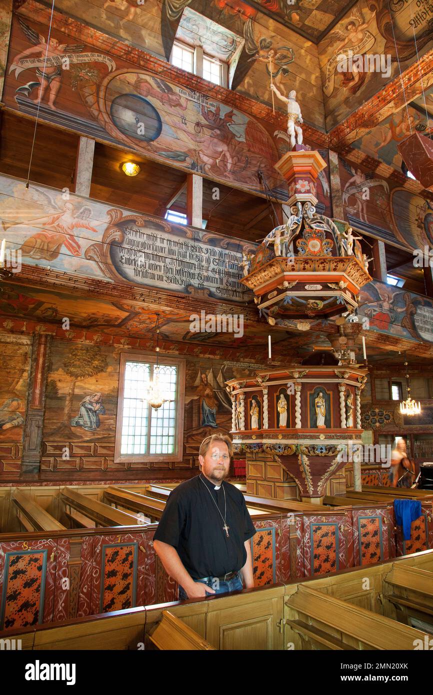 Die Habo-Kirche in Habo Parish, Jönköping County, Schweden, ist ein hölzernes Kirchengebäude in Habo. Stockfoto