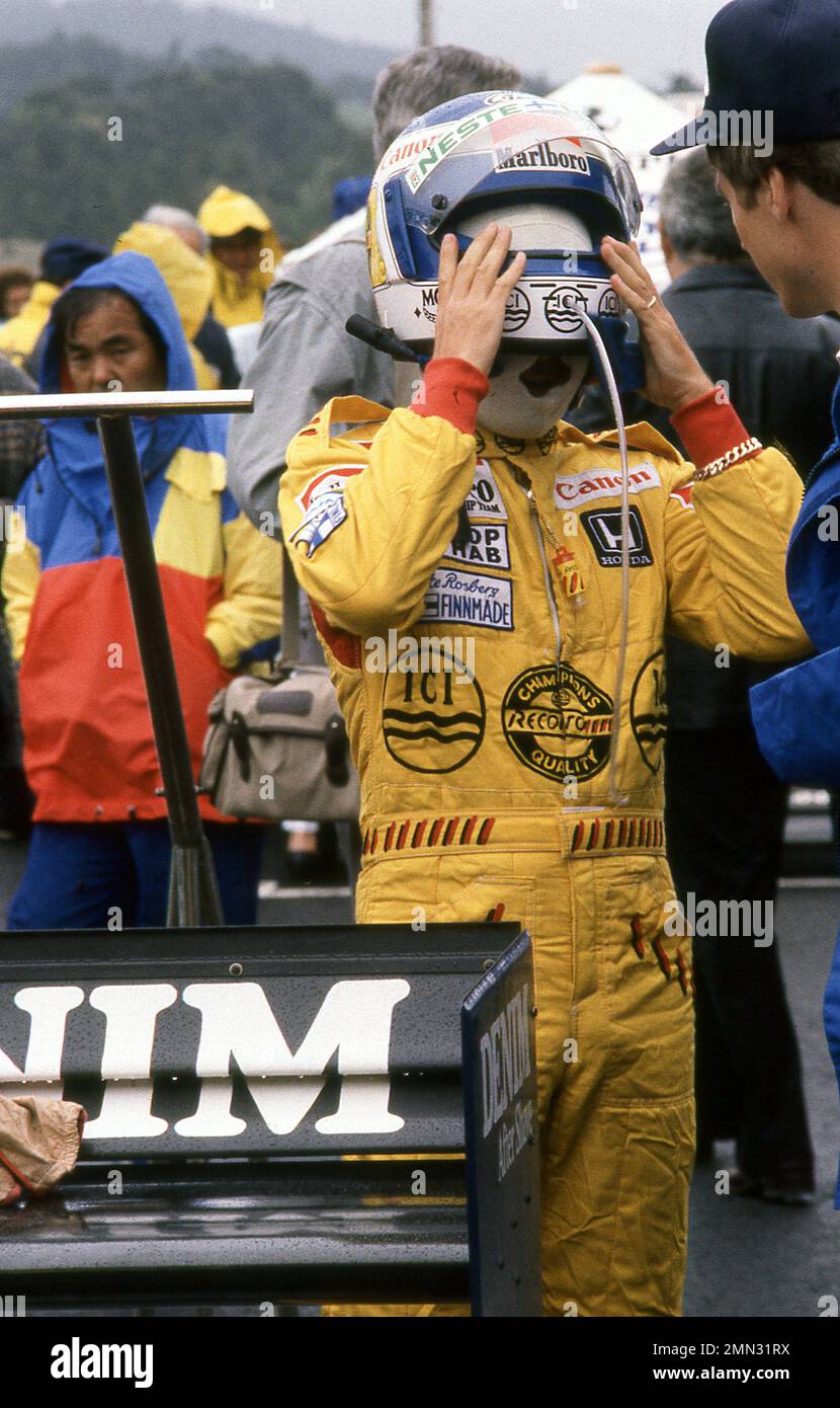 Keke Rosberg beim portugiesischen Grand Prix the1985 bei Estoril 21/2/1985 Stockfoto