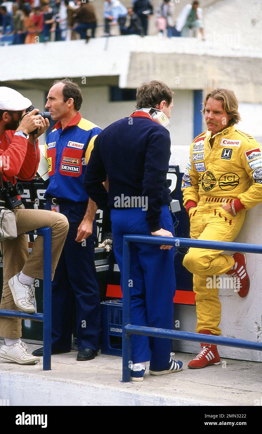 Keke Rosberg beim portugiesischen Grand Prix the1985 bei Estoril 21/2/1985 Stockfoto