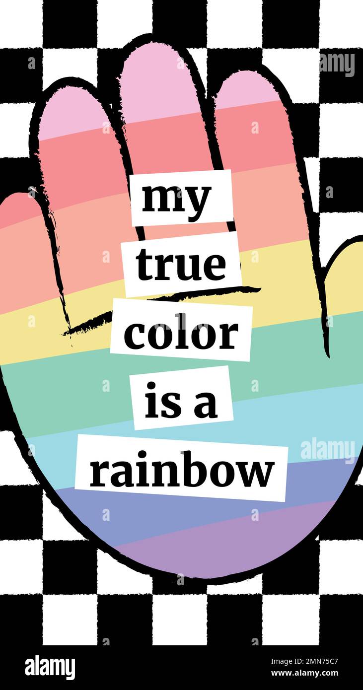 LGBTQ+ Zitat Instagram Story template, funky rainbow doodle vector Stock Vektor