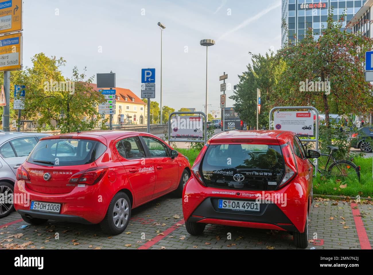 Carsharing-Fahrzeuge, stadtmobil, Altstadt Bohnenviertel, Stuttgart, Baden-Württemberg, Süddeutschland, Europa Stockfoto