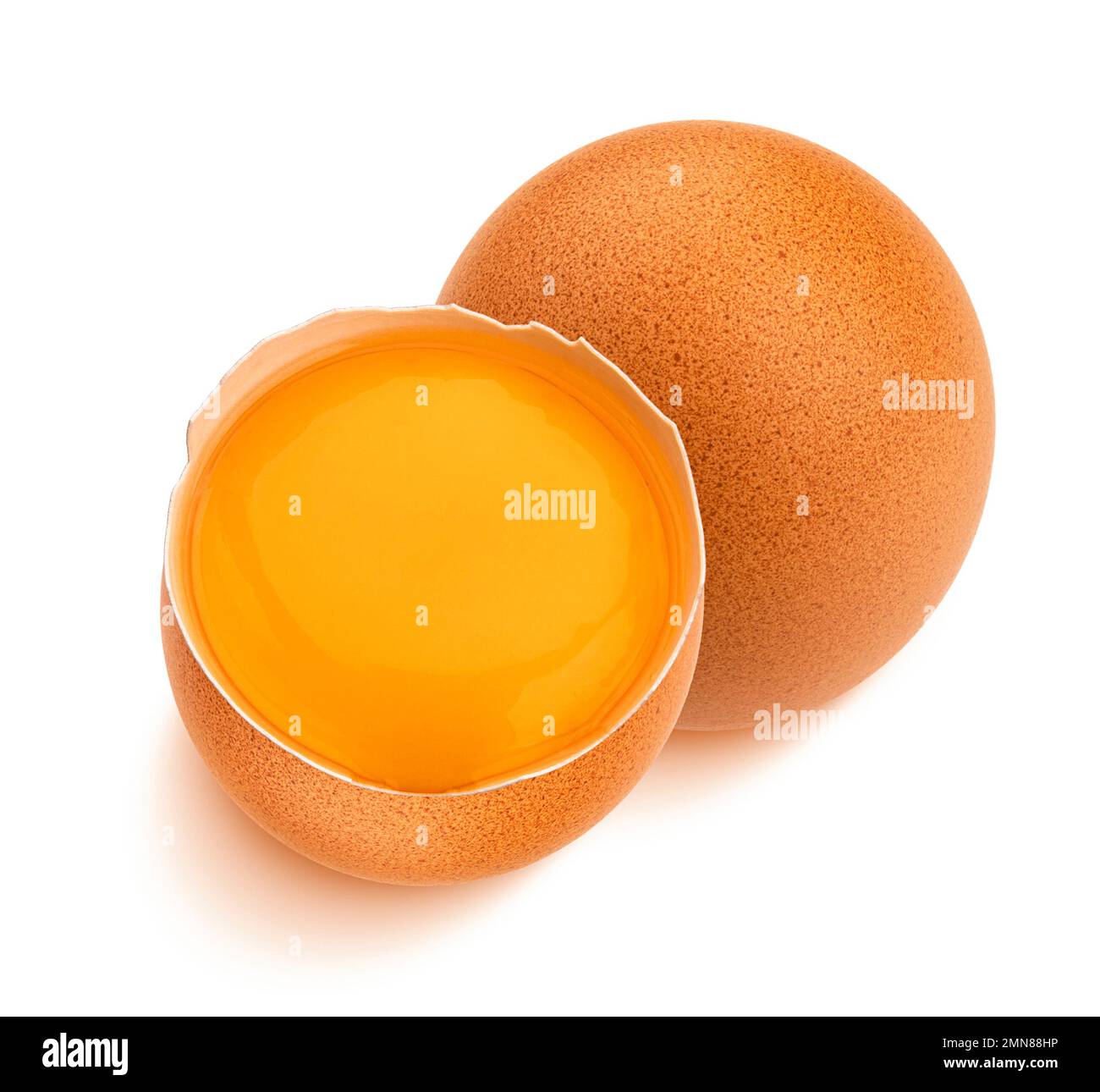 Braune Eier isoliert auf weißem Hintergrund, Draufsicht Stockfoto