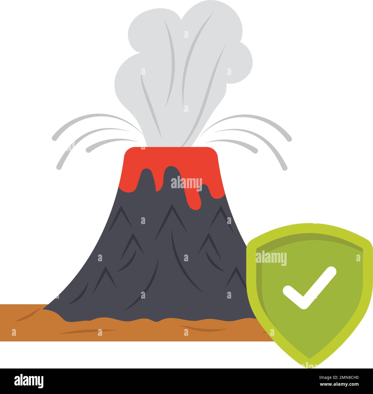 Lava-Flussbestandsdarstellung, Versicherungskonzept für explosiven Vulkanausbruch, Klimawechsel-Vektorsymbol-Design, Symbol für Schutz vor finanziellen Verlusten Stock Vektor