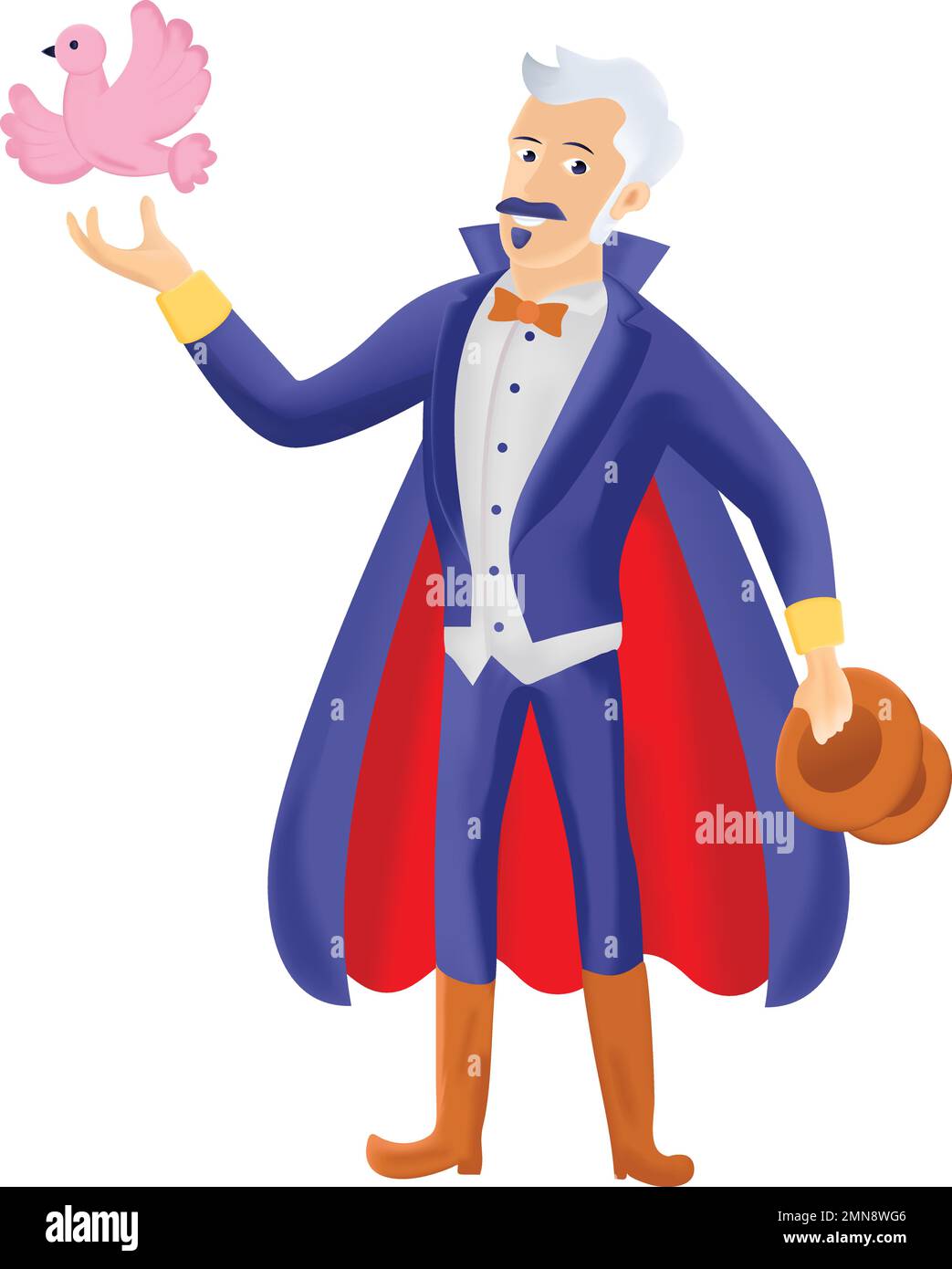 Pigeon Magic Vector Icon Design, Circus Charaktere Symbol, Carnival Performer Schild, Festival-Truppe Stock Illustration, Magier macht Trick mit Dove Stock Vektor