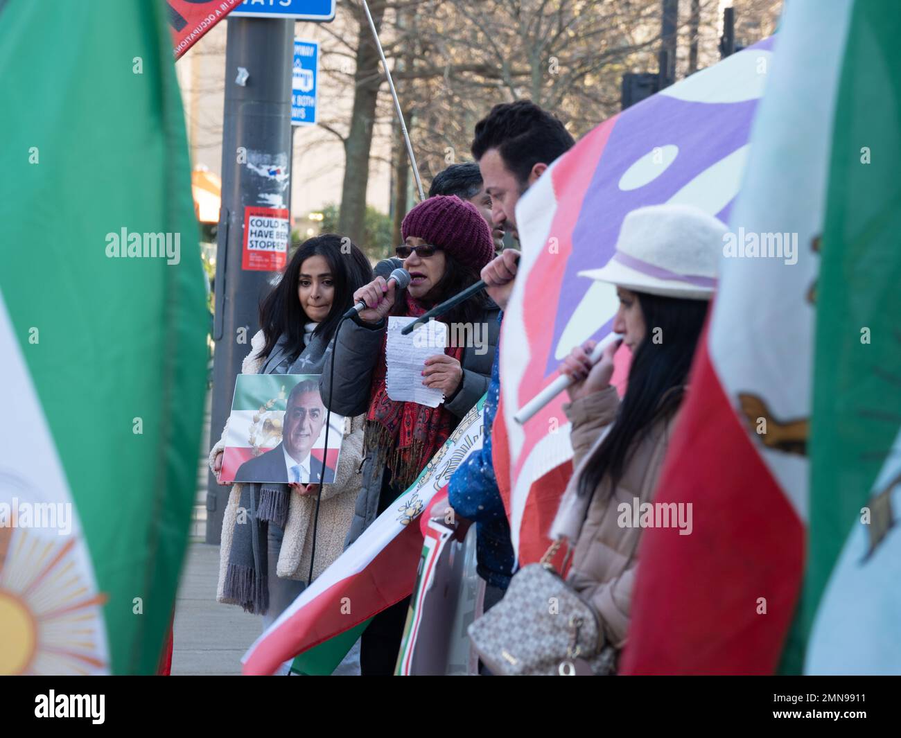 Manchester UK Jan 2023 Demonstranten im protestmarsch in der Freiheit für den Iran Stockfoto