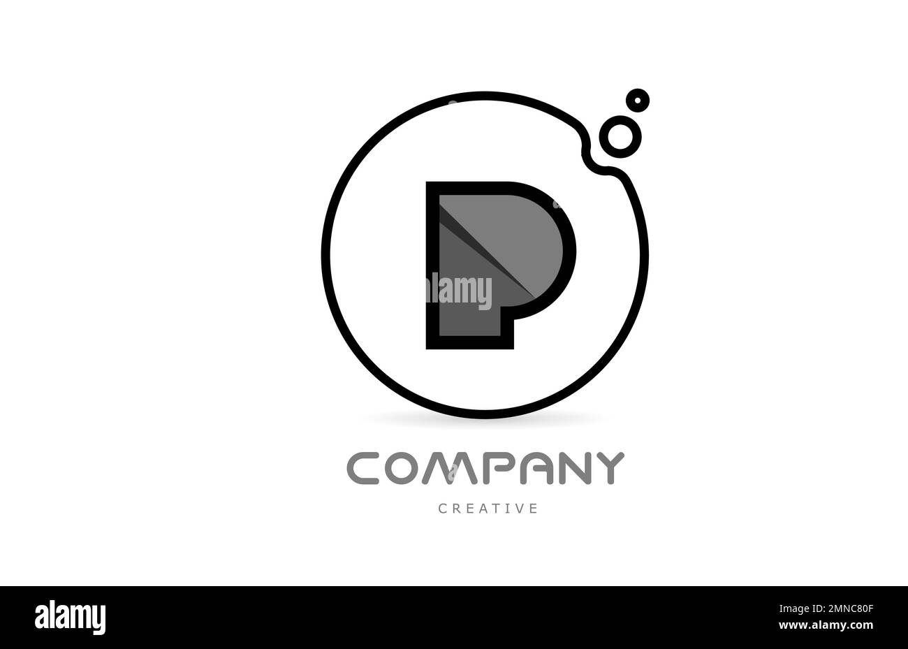 P Logo-Symbol mit schwarzem und weißem geometrischem Buchstaben und Kreis. Kreative Vorlage für Unternehmen und Unternehmen Stock Vektor