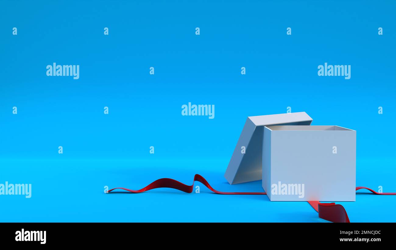 Leere Geschenkbox für Werbebanner, Werbebanner für den Verkauf auf der Website Werbedesign in 3D-Geschenkverpackung, bester Hintergrund für Werbeaktionen für E-Commerce-Shopping Stockfoto